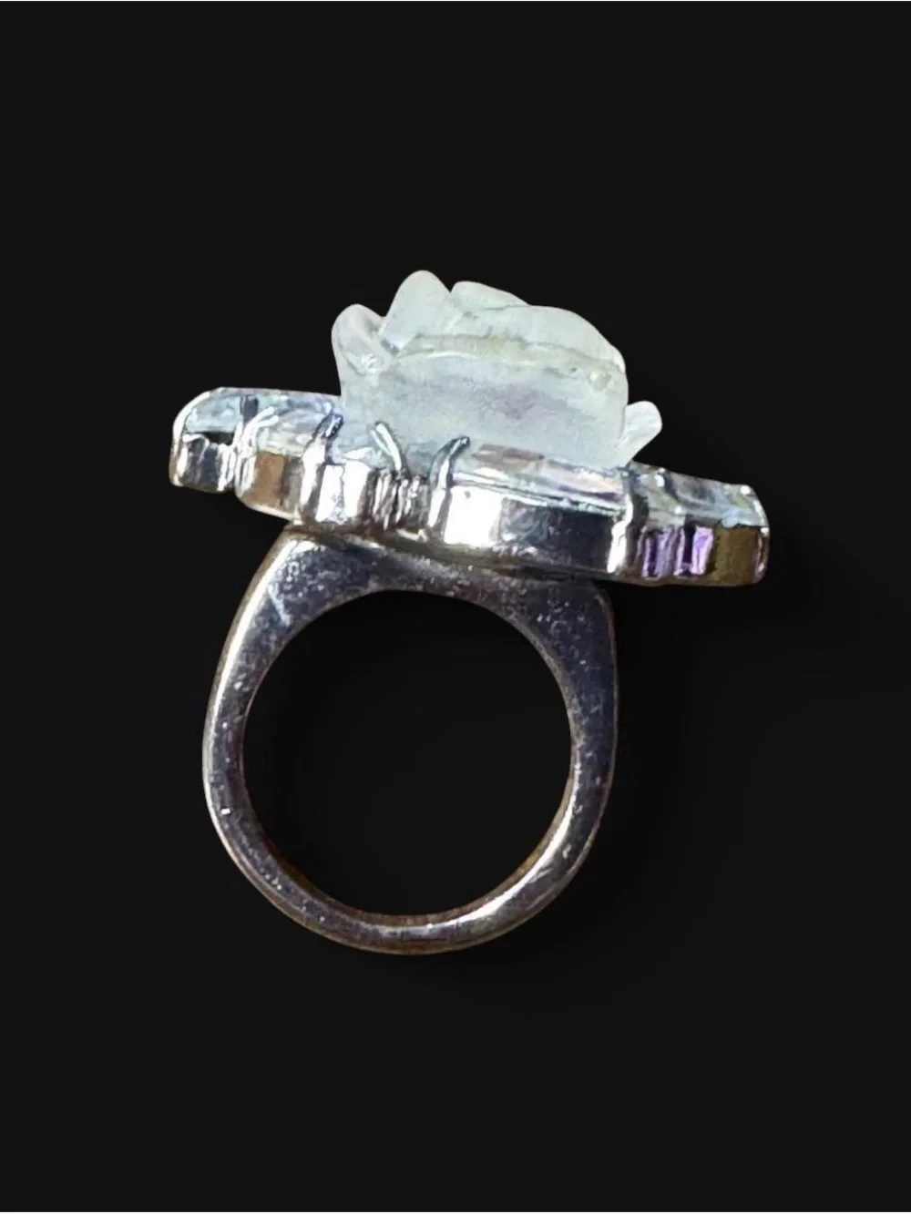 Yellow Rose sparkle Statement Ring - Women Jewelry rhinestones silver tone